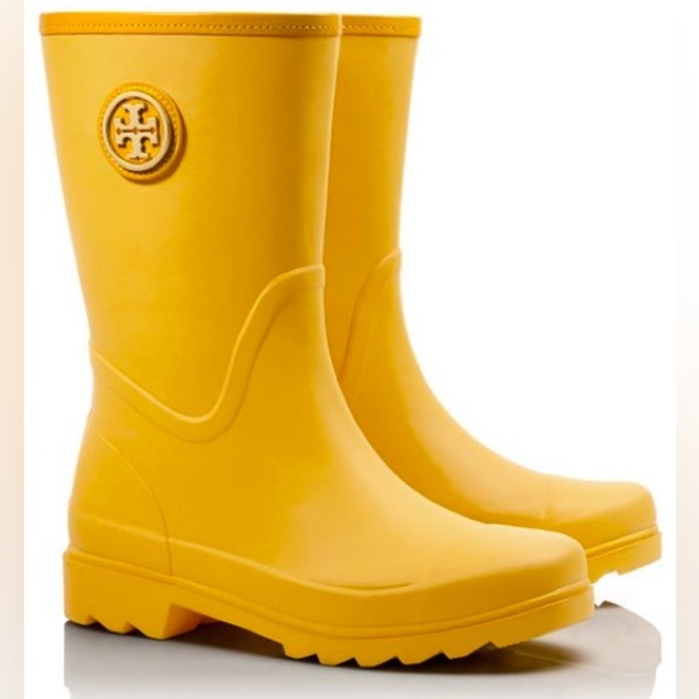 Tory Burch Maureen Yellow Rain Boots Size 7 EUC